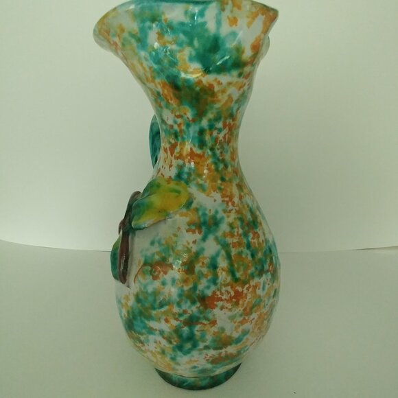 Vintage Italian Sponge Painted Pitcher / Vase 3D Grapes Motif Greens Yellows - Picture 7 of 12